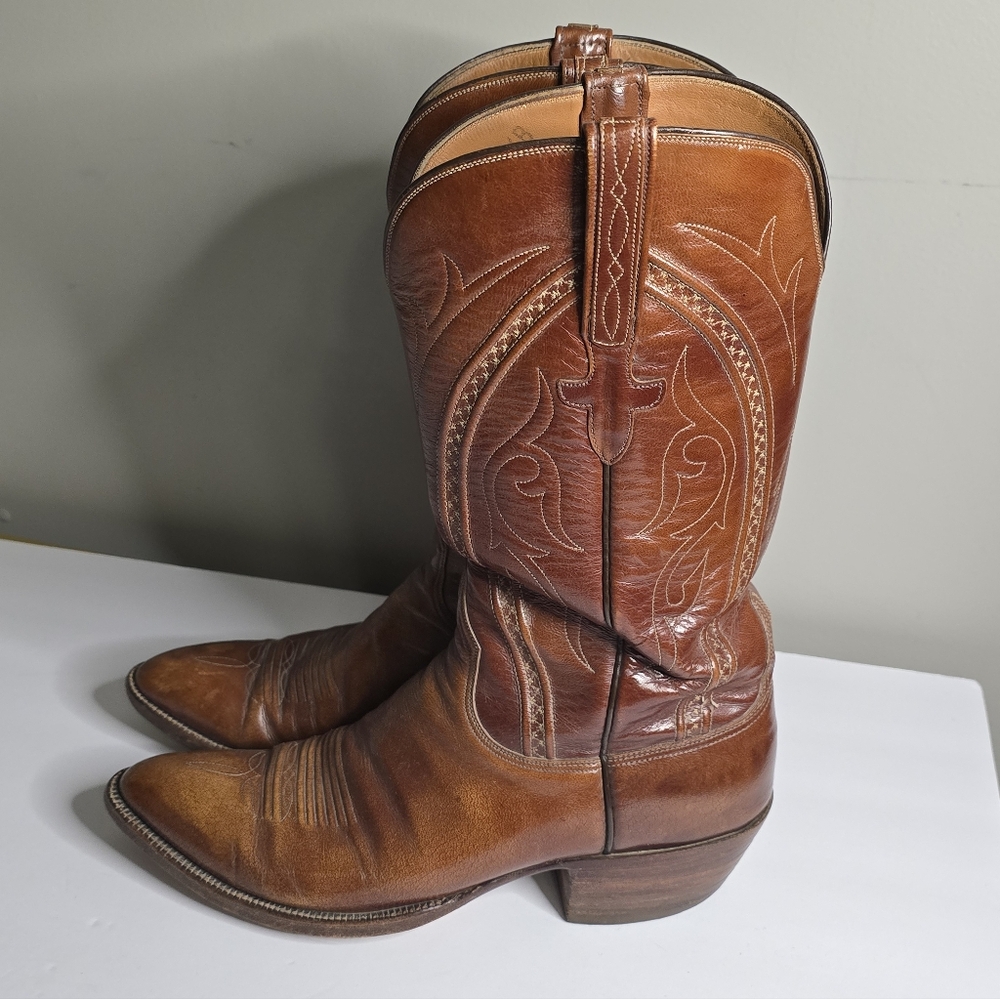 Lucchese Chestnut Brown Leather Western Cowboy Boots - Picture 2 of 15